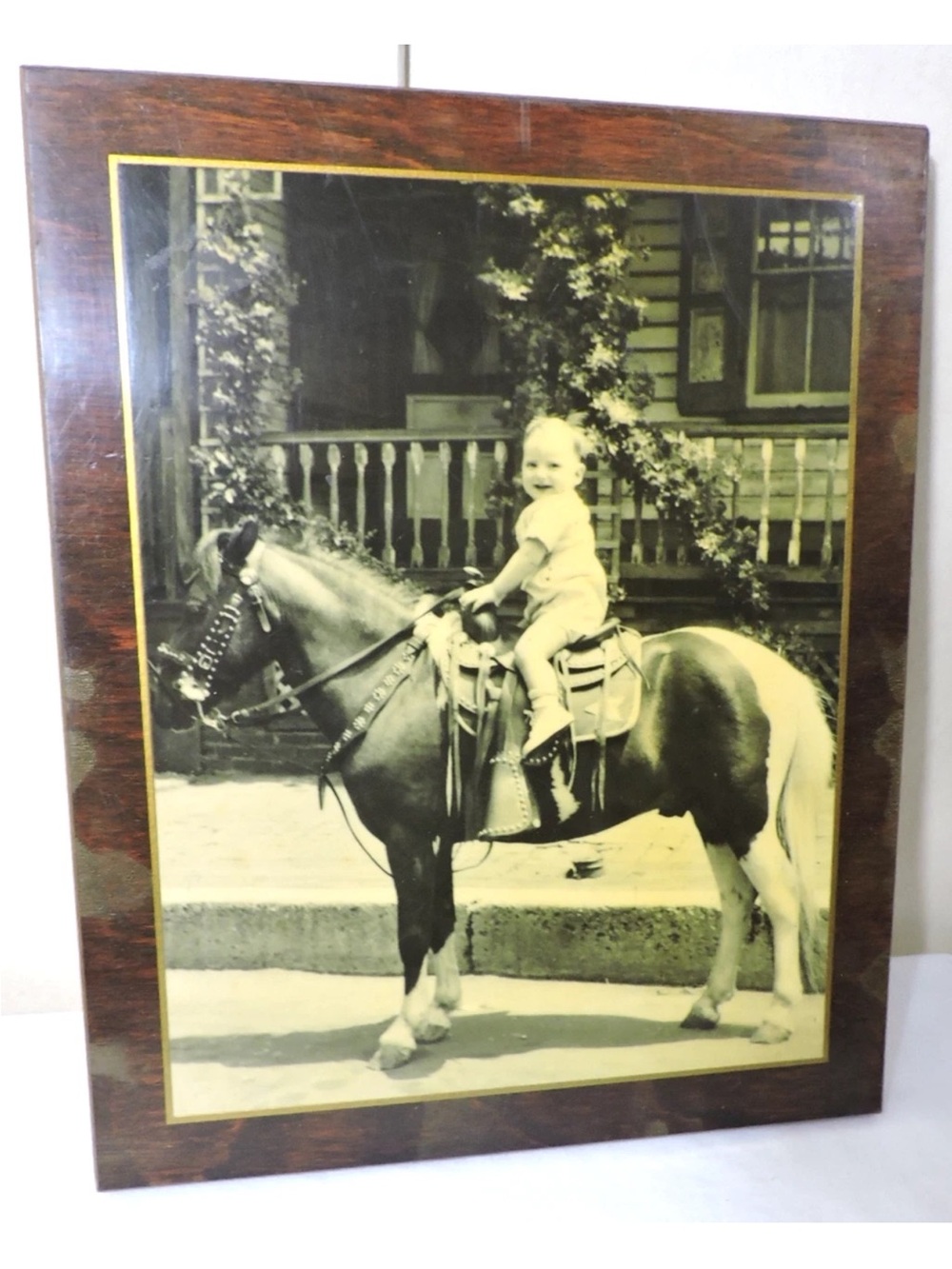Vintage Sepia Horse & Child Wall Art Print - Brown Frame